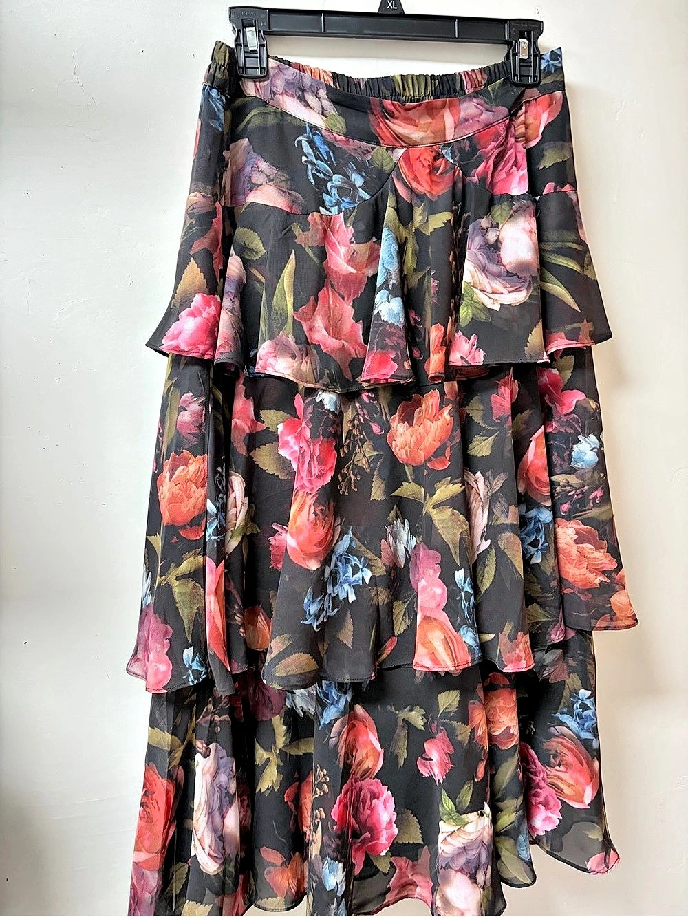 Nordstrom Black Rose Print Floral Maxi Skirt Size Medium NWT